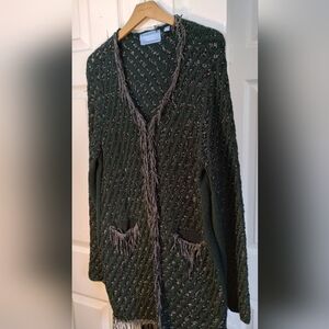 Simply Vera Vera Wang Green Black and Silver Cardigan